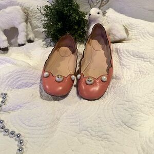 ✨SOLD ✨Gucci Logo Pearl Scalloped Flats 37.5 / US 7.5 Pink Leather Flats